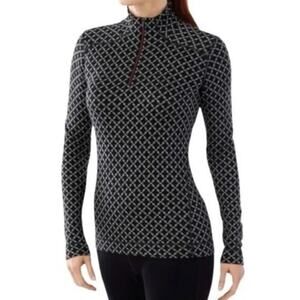 SMARTWOOL Women's S Pullover Quarter Zip Base Layer Top Black Gray Geo Print